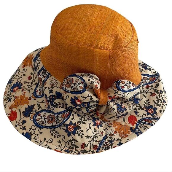 Fsall Selection Raffia Sun Hat Orange Paisley Print One Size - Picture 1 of 8